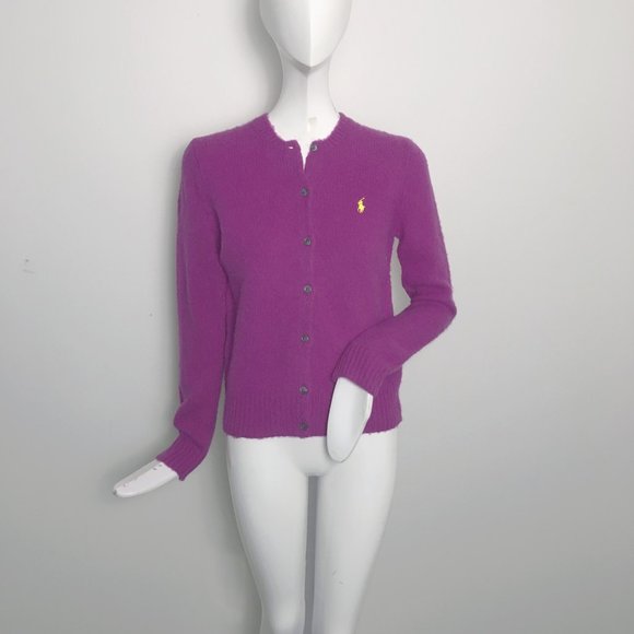 NEW Polo Ralph Lauren Fuzzy Wool Cardigan Sweater! Bright Purple  Heavier Weight - Picture 2 of 2